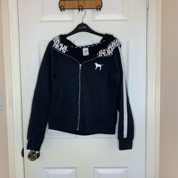 Victoria Secret Pink Zip Up Black & White Hoodie